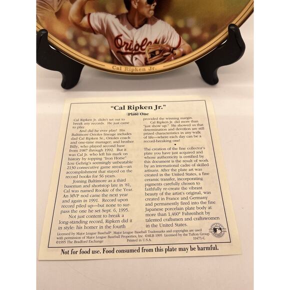 Cal Ripken Jr 1995 Record Breaker Bradford Exchange Gold Foil Plate w/ COA - Picture 10 of 10